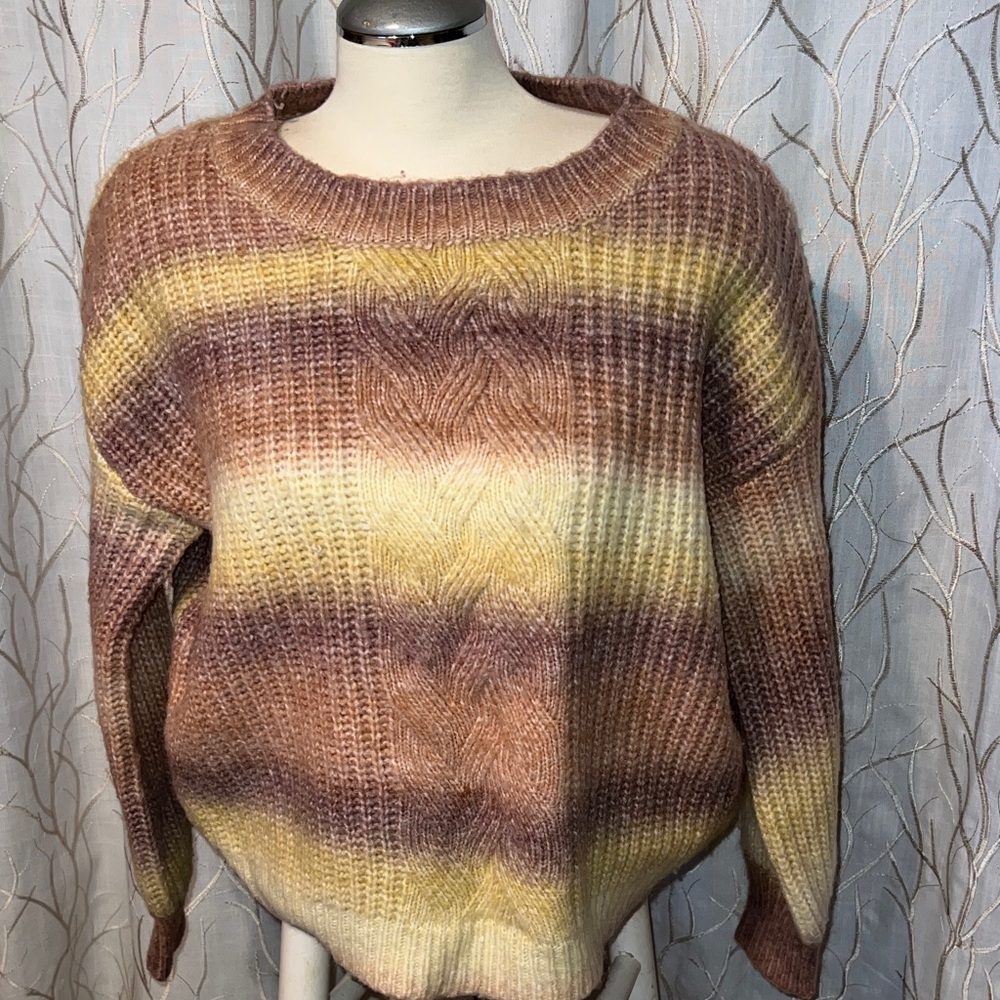 Eesome Brown and Yellow Striped Women's Sweater